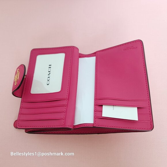 COACH Bifold Quilted Soft Smooth Leather ID Window Medium Wallet - Bold Pink ⭐ - Picture 14 of 16